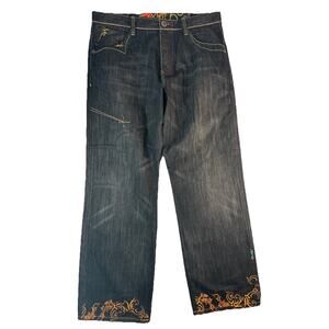 COOGI Jeans Men’s 40x34 Embroidered Koi Fish Dark Wash Y2K Baggy Streetwear Rare